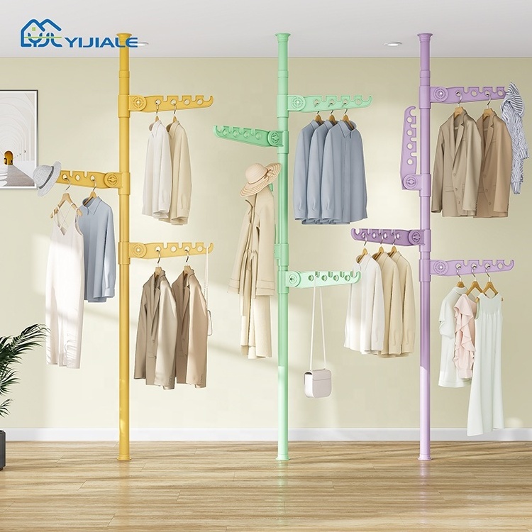 32mm Hot Selling Custom Telescopic Clothes Hanging Rack Bedroom Black Metal Floor Standing Coat Rack