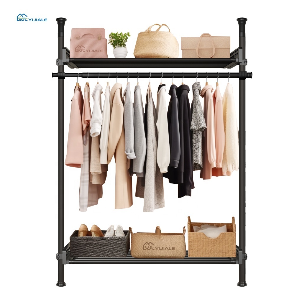 Black Free Standing Hanging Bag Hat Jacket Umbrella Multifunctional Coat Rack Stand Metal Clothes Hanger Stand