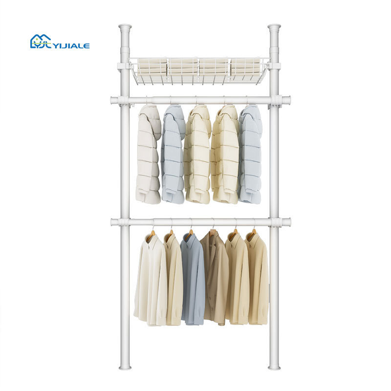 YIJIALE Slim Hanger Rack Tensioned Steel Rack 3 Tiers Clothes Storage Open Rack Stylish Simple Coat Hanger Black White