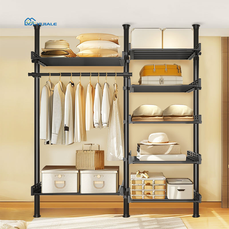 YIJIALE Metal Wardrobe Closet Portable Closet Wardrobe Pole System Combination Wardrobe