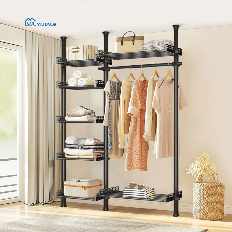 YIJIALE Metal Wardrobe Closet Portable Closet Wardrobe Pole System Combination Wardrobe