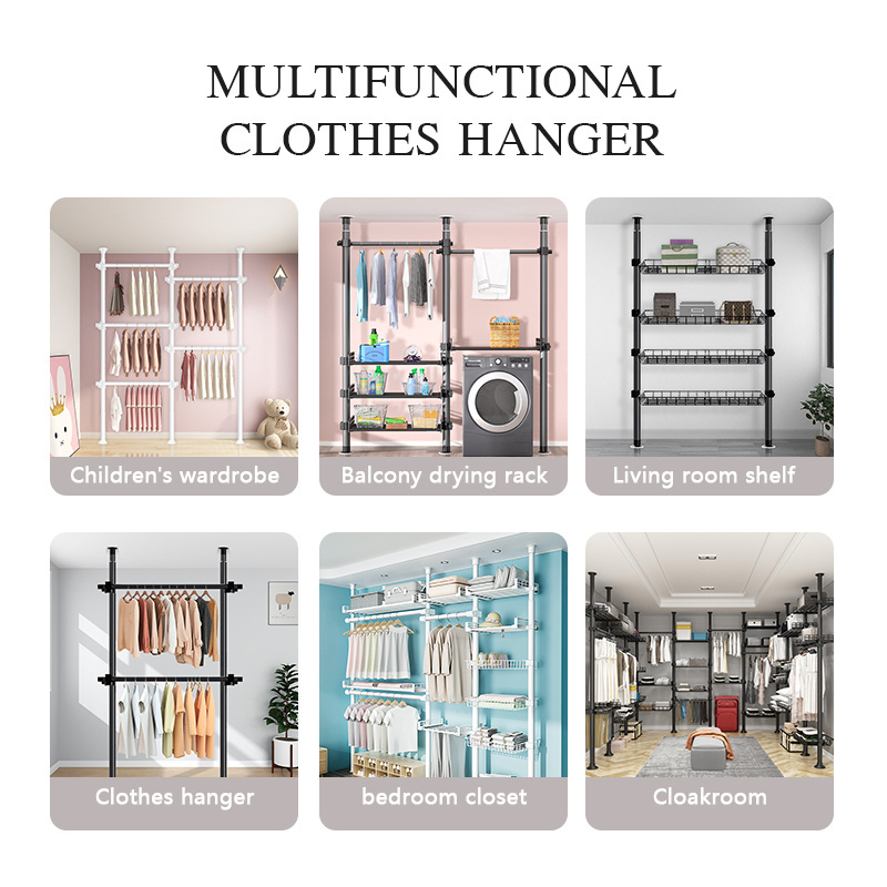 Modern DIY Open Telescopic garment rack Living Room Tension Storage Shelf Clothing Rack With Shelves