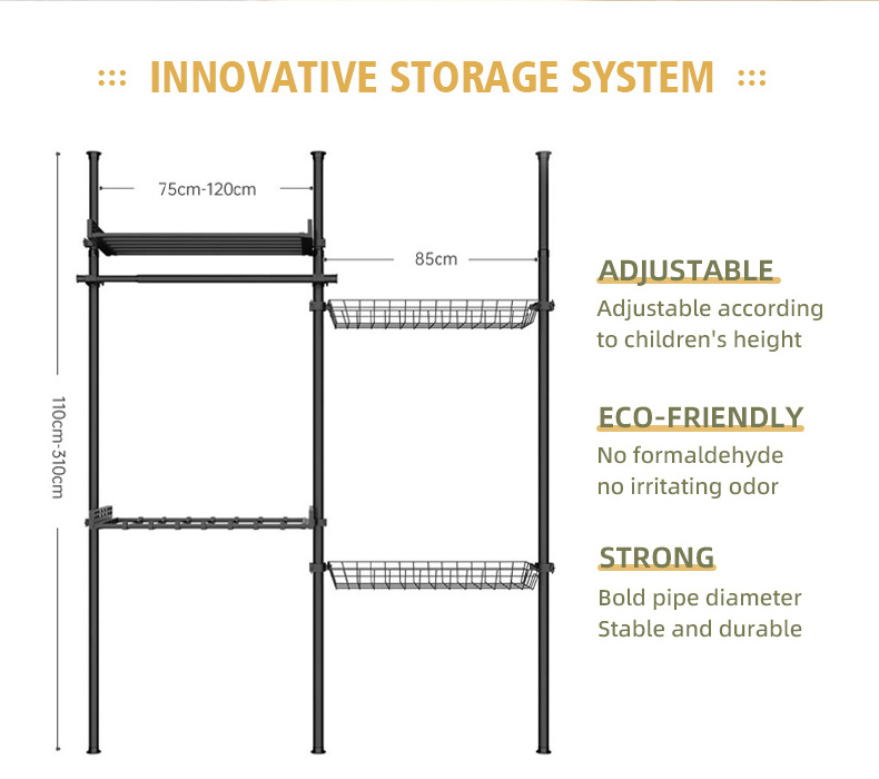 Yijiale Suitable for Various Wall Surfaces Metal System Closet 32mm Portable Folding Wardrobe Open Closet