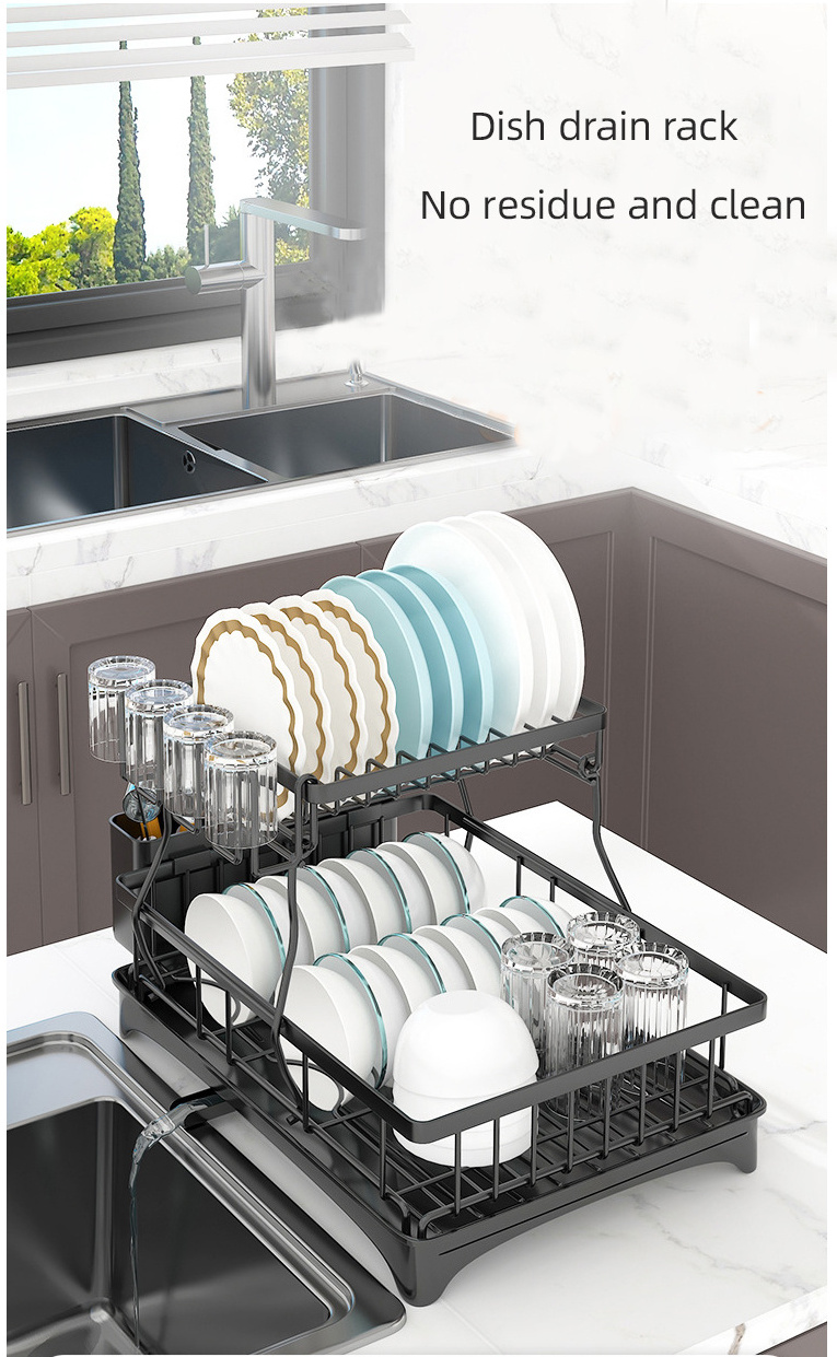 Storage Dish Plate Drain Rack Kitchen Bowl Dryer Drying  Alloy Dish With Tray Racks Dishes Shelf Drainage Rack