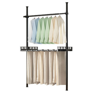 Multifunctional Moving Clothing Rack Modern Corner Space Saving No Drill Clothes Rack Metal Stand Hanging Clothes Rack