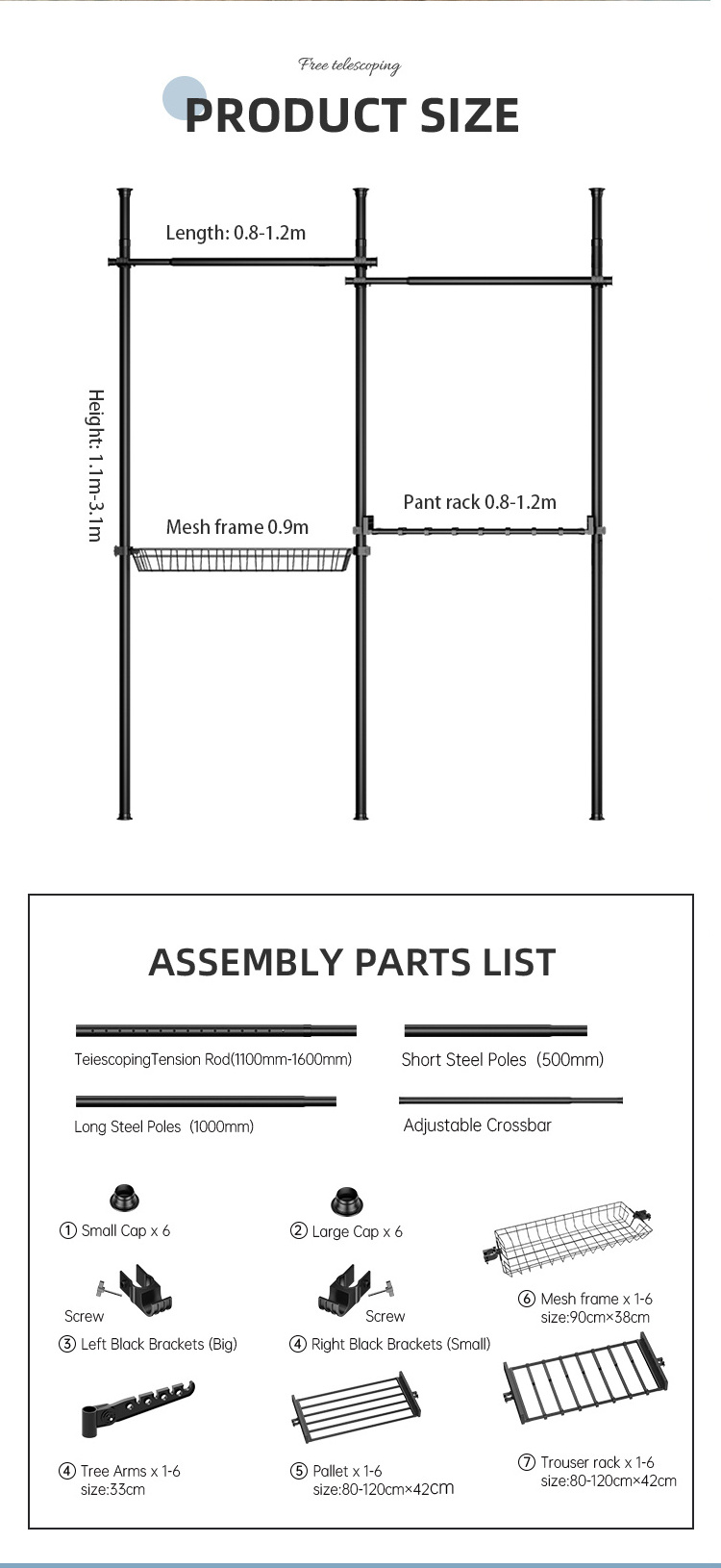 Hot selling offener kledingkast modern metal standing closet systems bedroom built in wardrobes open walk in wardrobes