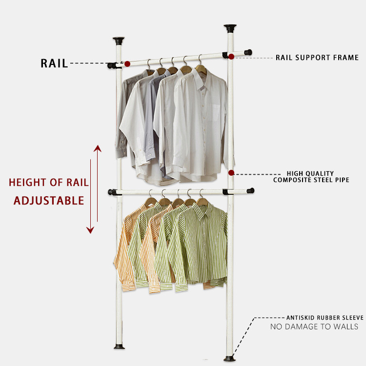 Metal clothing rack Heavy Duty Telescopic Industrial Pipe Standing Portable Metal Hanging Clothes Rack