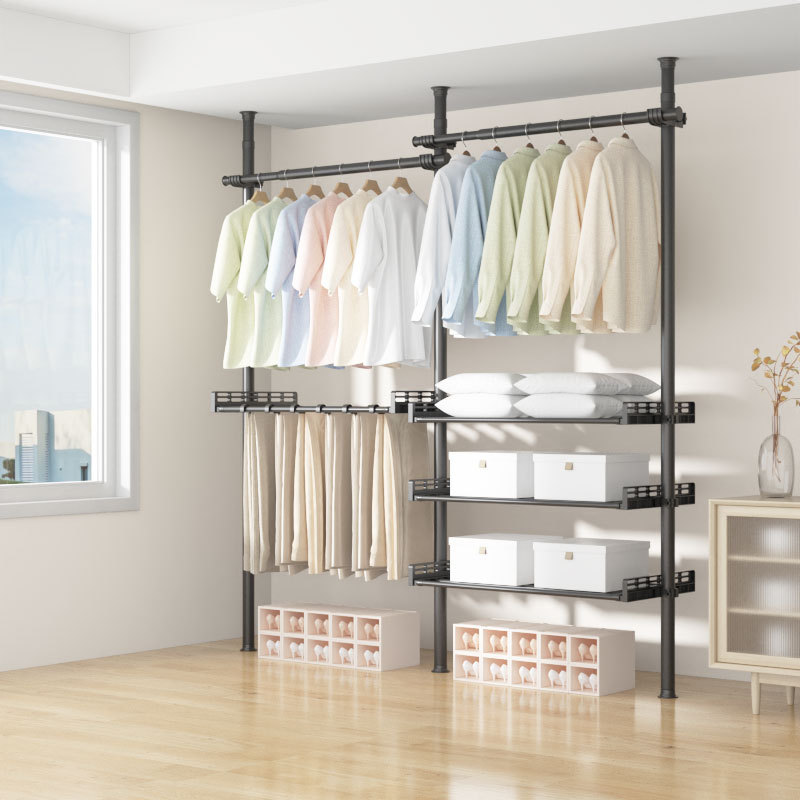 Multifunctional Moving Clothing Rack Modern Corner Space Saving No Drill Clothes Rack Metal Stand Hanging Clothes Rack