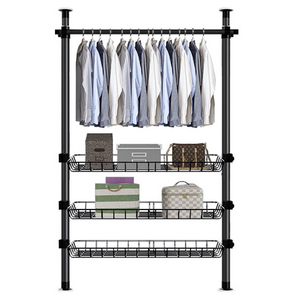 Modern Space Save Storage Cabinet garment rack hanger rod steel adjustable closet organizers Simple Bedroom telescopic Wardrobe