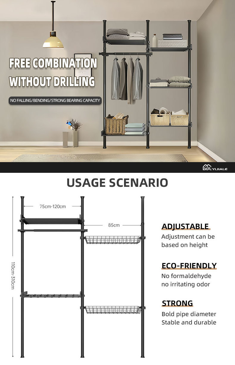 YIJIALE Heavy Duty Garment Rack Kids White Industrial Pipe Clothing Rack For Bedroom