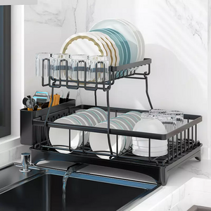 Storage Dish Plate Drain Rack Kitchen Bowl Dryer Drying  Alloy Dish With Tray Racks Dishes Shelf Drainage Rack