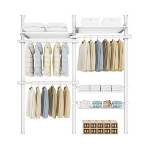 Yijiale Free-standing Closet Organizer with Hanging Rods Heavy Duty Metal Wardrobe Bedroom Furniture