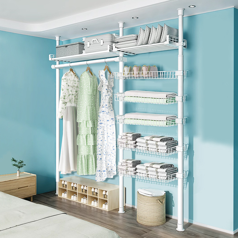 New Style Small Portable Hanging Rack Laundry Standing Clothing Rack Bedroom No Drill Metal Telescopic Clothes Rack