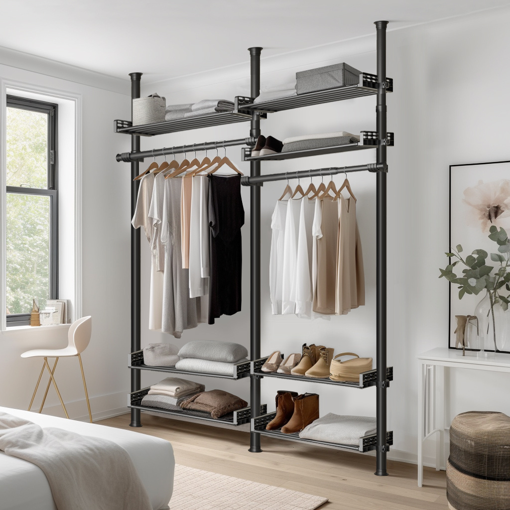 yijiale High Quality Metal Open Wardrobe System Black Steel Portability Custom Wardrobe Closet