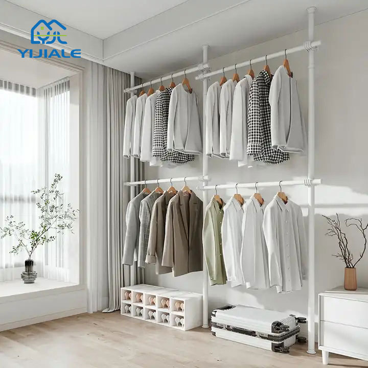 New Space Saving Pole System clothes drying rack foldable Ceiling Standing Clothes Racks For Hanging Clothes