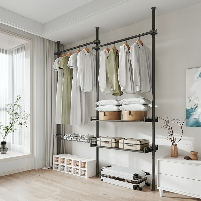 Bedroom Simple Small Hanging Rack Clothes Stand No Drill White Clothes Rack Storage Metal Clothing Racks For Hanging Clothes