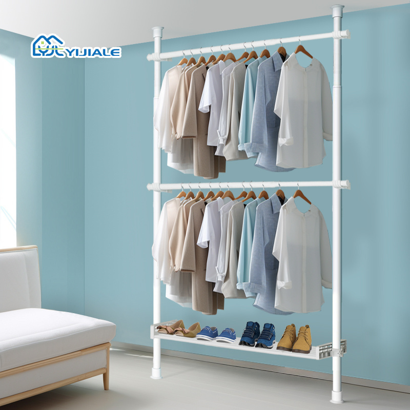 Metal DIY Combination Garment Racks Bedroom Smart Standing Heavy Duty Shoe Clothes Racks for Hanging Clothes