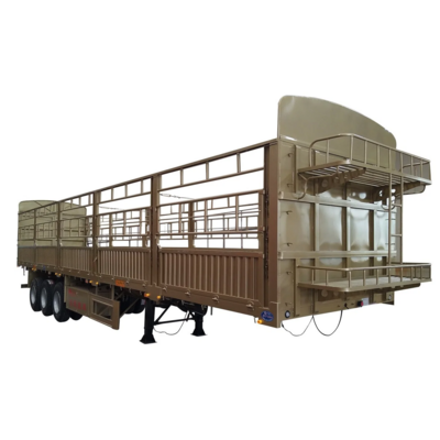 SINOTRUK 3 Axle Livestock Animal Cattle Transport  Livestock Sugar Cane Stake Fence Semi Truck Trailer For Sale