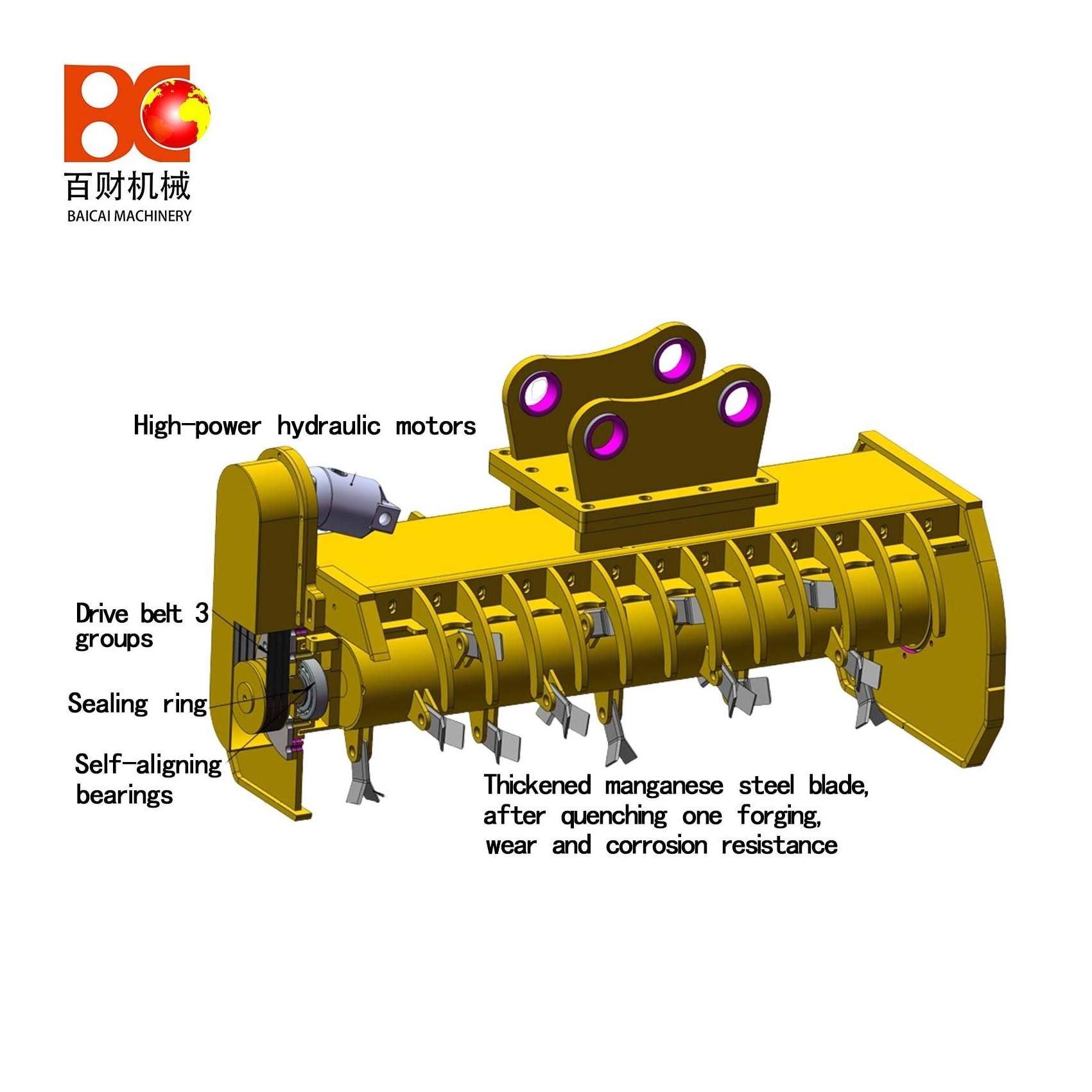 Hot sale custom 1-4ton mini excavator hydraulic flail mower mulcher for brambles, bushes, ditches, banks, embankments, branches.