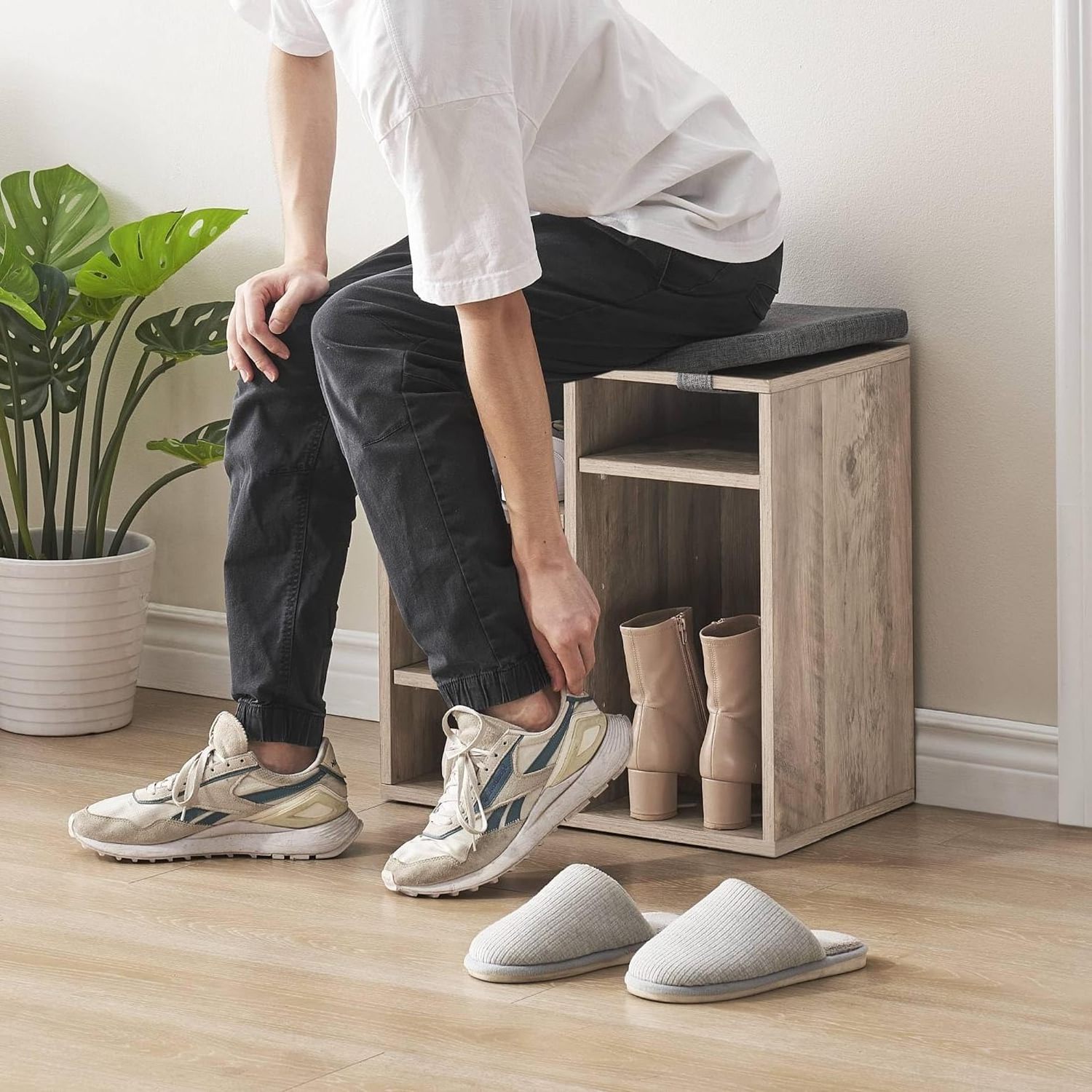 Wooden thin slim oak shoe cabinet