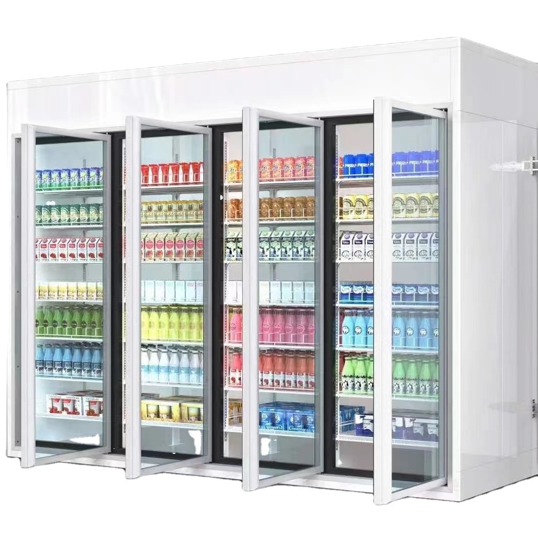 Super quality walk in freezer cooler doors cold storage beer cave glass door with shelves and LED light