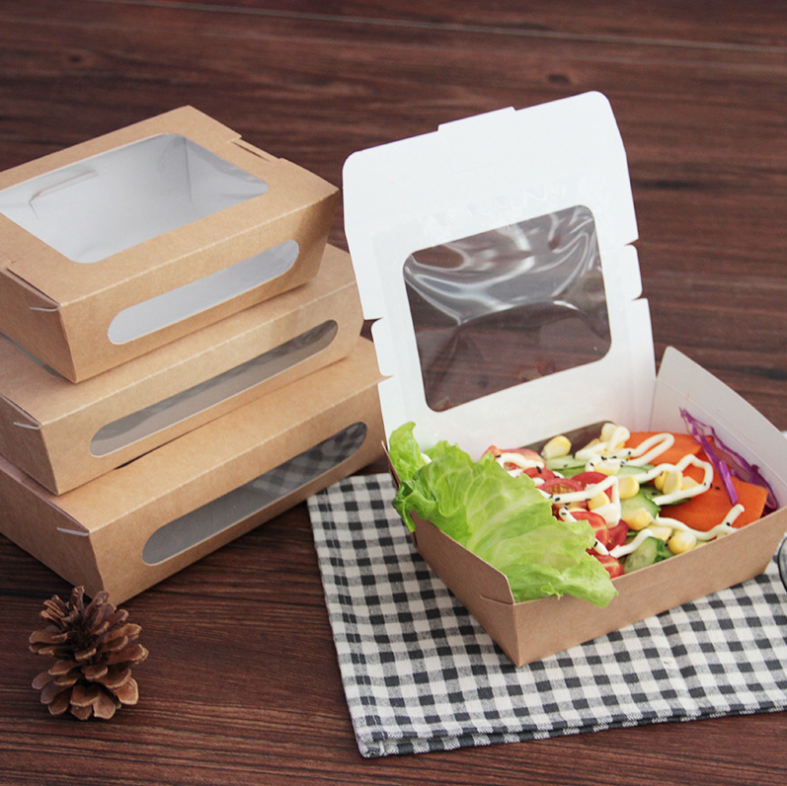 Eco-friendly Disposable kraft Paper Food box  Packaging Container  Take Away Salad Box  with PET window