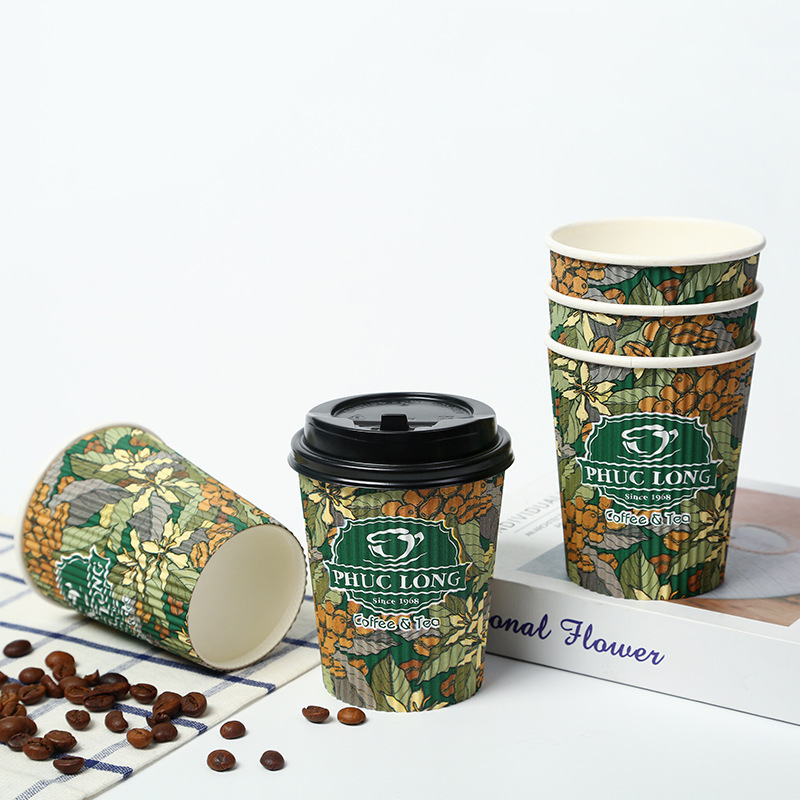 disposable  insulated corrugated paper cups triple wall Ripple Paper Hot Cups for restaurants and cafes