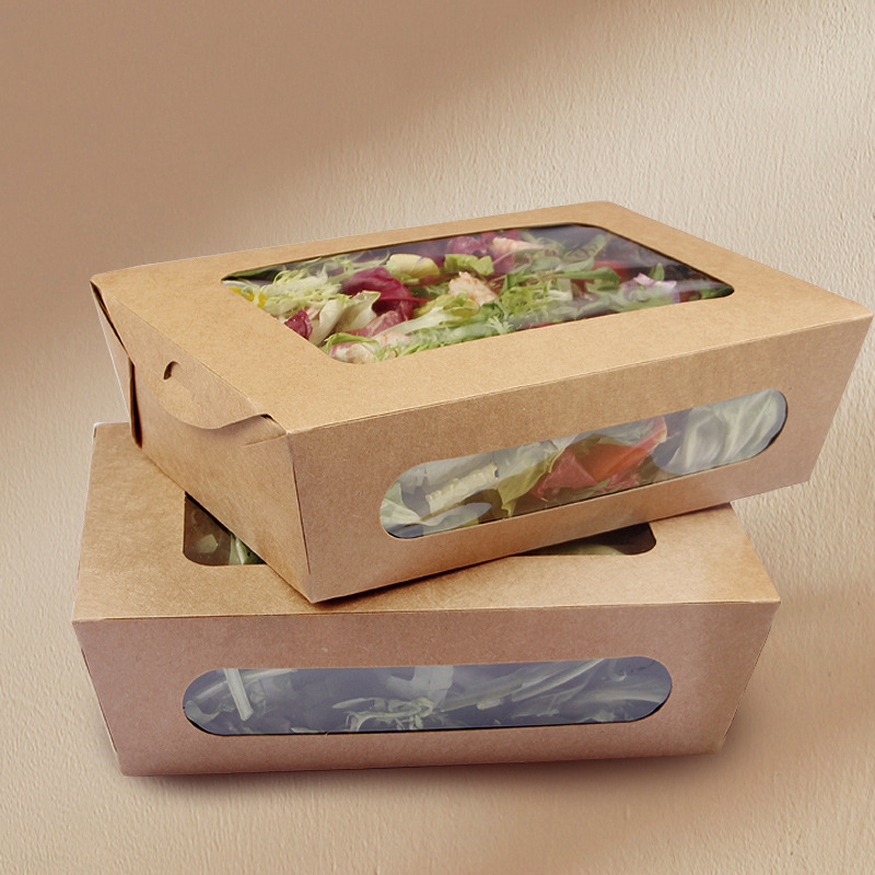 Eco-friendly Disposable kraft Paper Food box  Packaging Container  Take Away Salad Box  with PET window