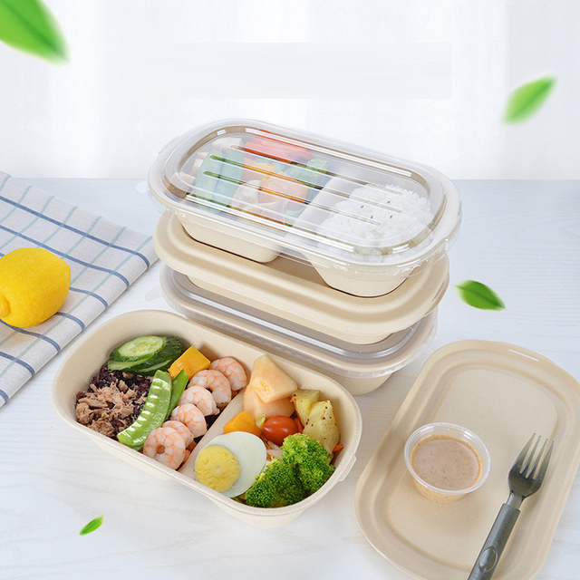 Restaurant Use Lunch Box Wheat Straw Disposable Food Container Biodegradable Lunch Box