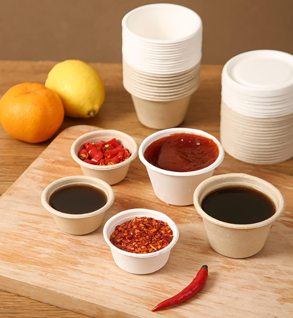 4oz Disposable Condiment Portion Cups with Lids Bagasse Fiber Souffle Cups Snack Small Sauce Containers with Lids