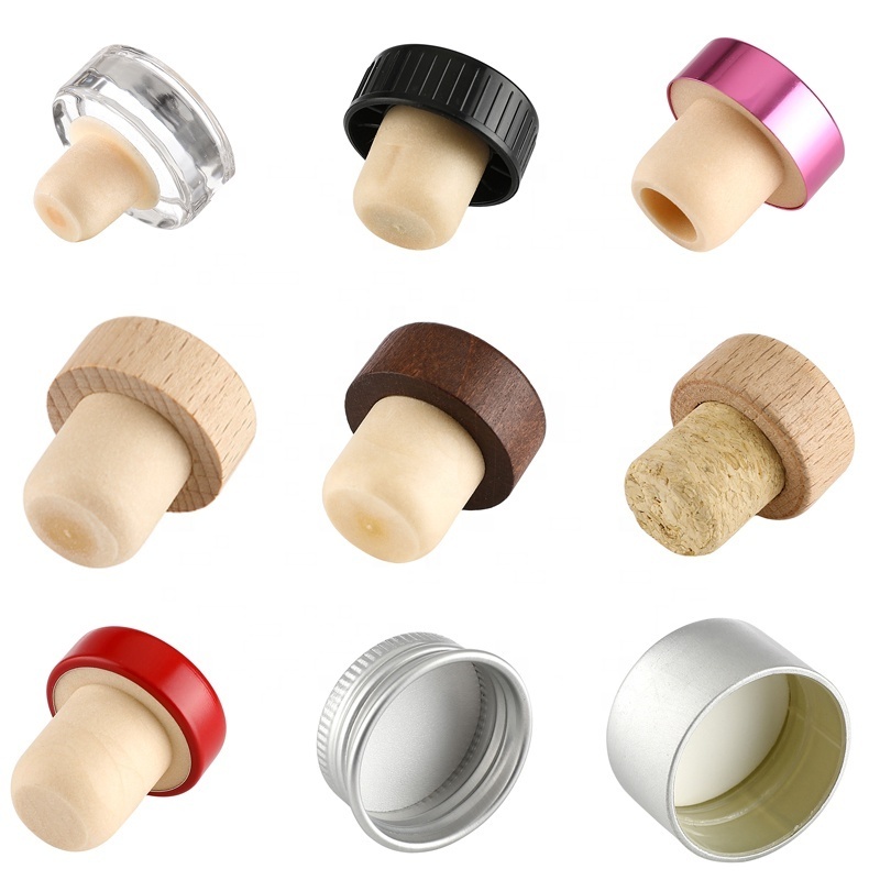 Customized Logot-shape Synthetic Wine Cork For Vodka Tequila Whisky Bottle Cork Stopper With Wooden Cap