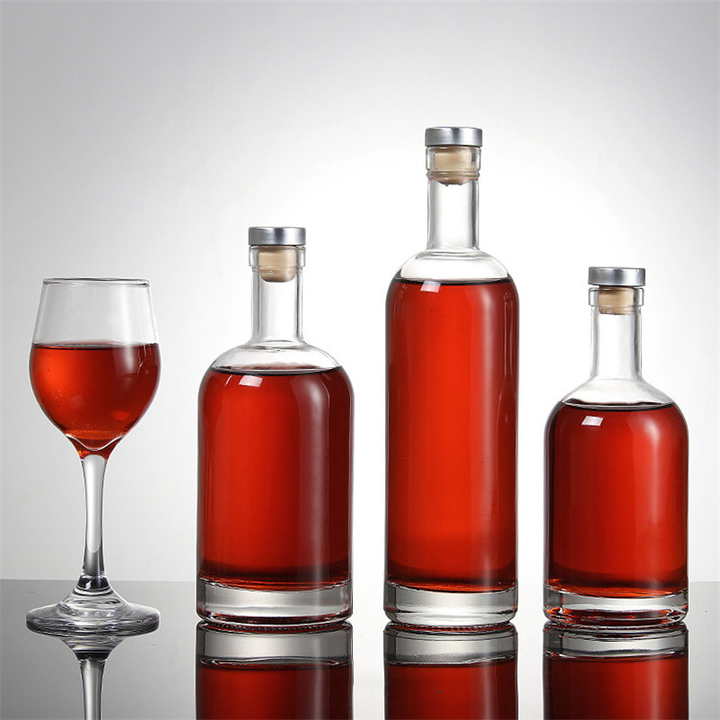 200ml 375ml 500ml 750ml 1000ml round empty flint glass liquor wine gin Whisky Vodka tequila glass bottle with cork lid