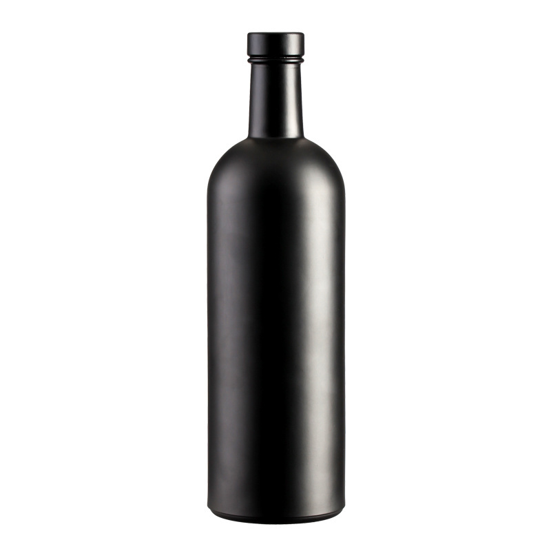 Unique Design 200ml 375ml 500ml 750ml 1000ml   Matte Black Olive Oil Glass Bottles With Corked