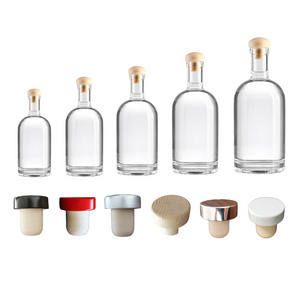 200ml 375ml 500ml 750ml 1000ml round empty flint glass liquor wine gin Whisky Vodka tequila glass bottle with cork lid