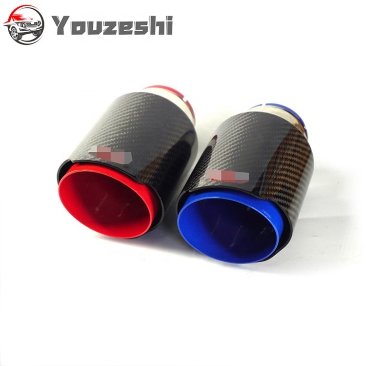 63mm Glossy Carbon Fiber Red Blue Stainless Steel Car Exhaust Tail Pipe Tips Muffler