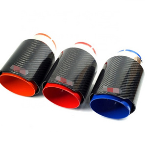 63mm Glossy Carbon Fiber Red Blue Stainless Steel Car Exhaust Tail Pipe Tips Muffler