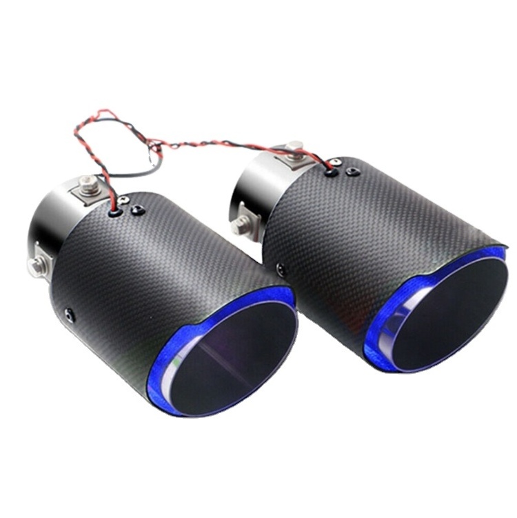 Car modification Universal SUS304 Carbon Fiber exhaust muffler tip silencer with LED light 2.5