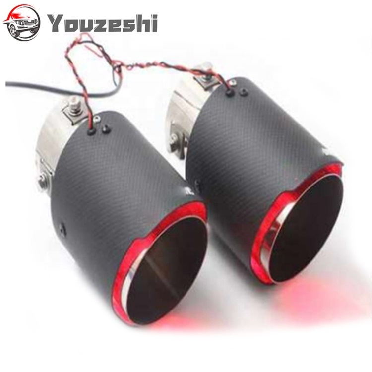 Car modification Universal SUS304 Carbon Fiber exhaust muffler tip silencer with LED light 2.5