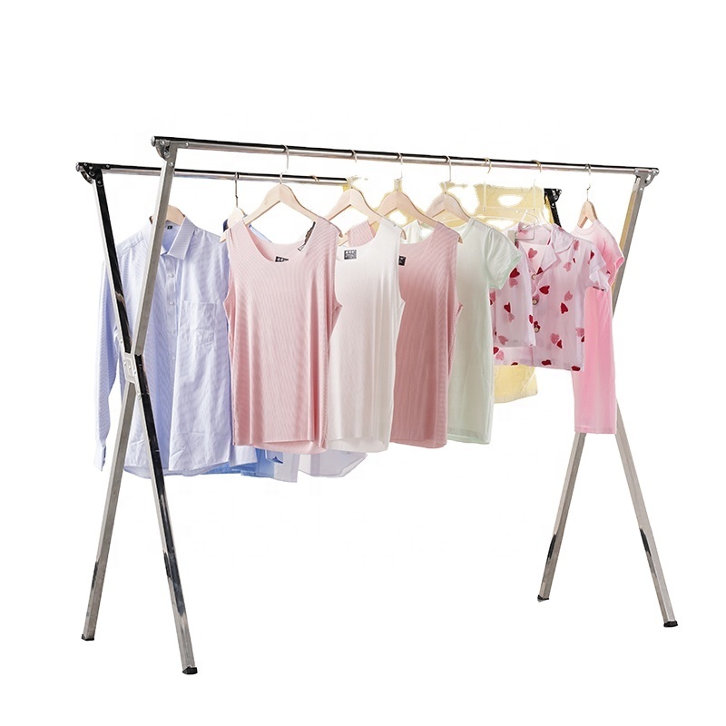 Good Supplier Heavy Duty Adjustable Double Rod Clothes Drying Rolling Garment Rack