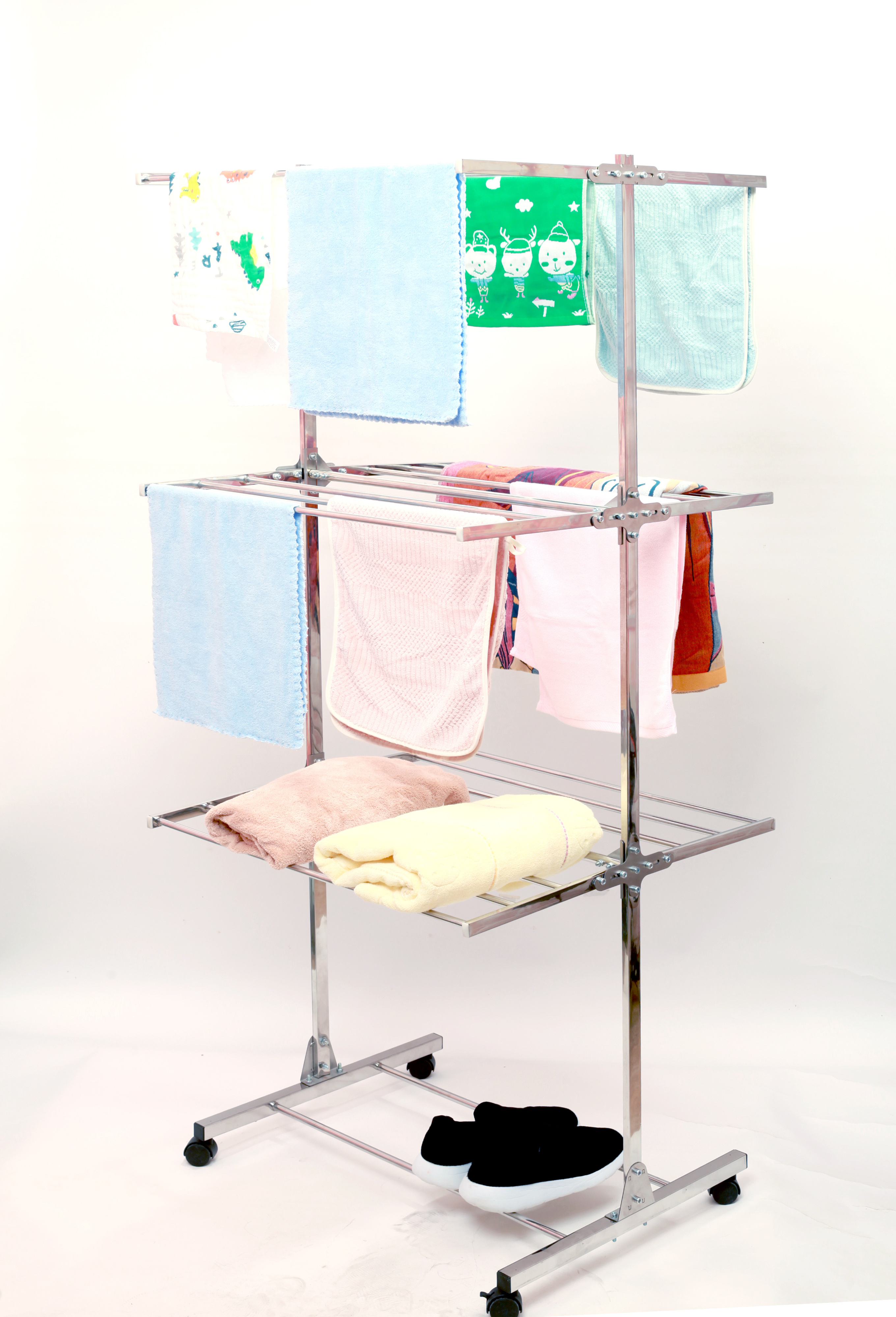 3-Tier Folding Removable Hanging Cloth Drying Rack Space Saving Clothes Hanging Stand