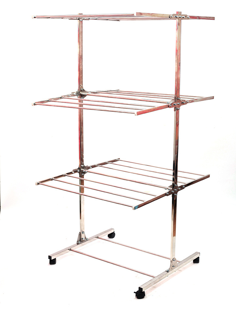 3-Tier Folding Removable Hanging Cloth Drying Rack Space Saving Clothes Hanging Stand