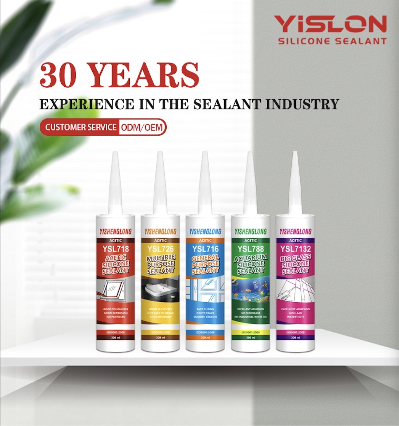 YiSLON  High Temp Resistance Acetic big glass Silicone Sealant Under Oily Environment for Engine