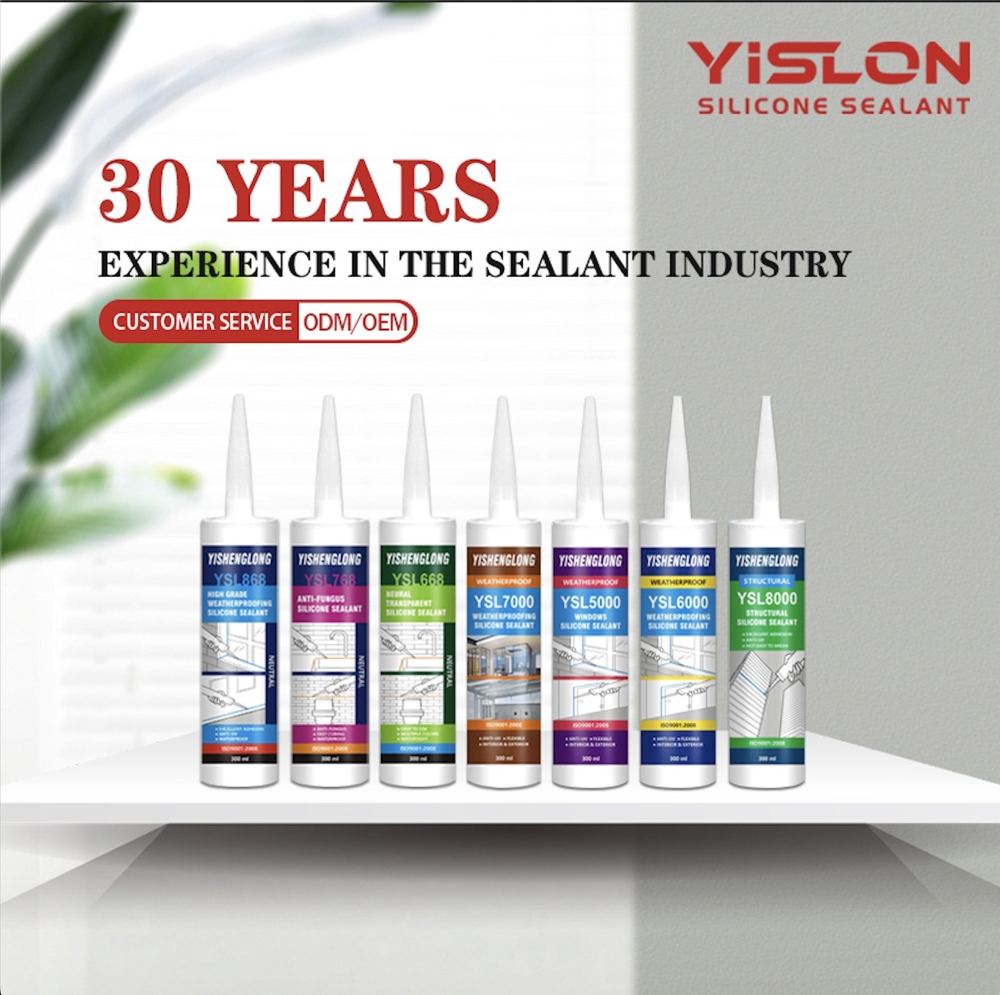 YiSLON Eco-friendly Neutral Silicone  Sealant Weatherproof Glass Glue Clear No Pores General Purpose Silicone Sealant