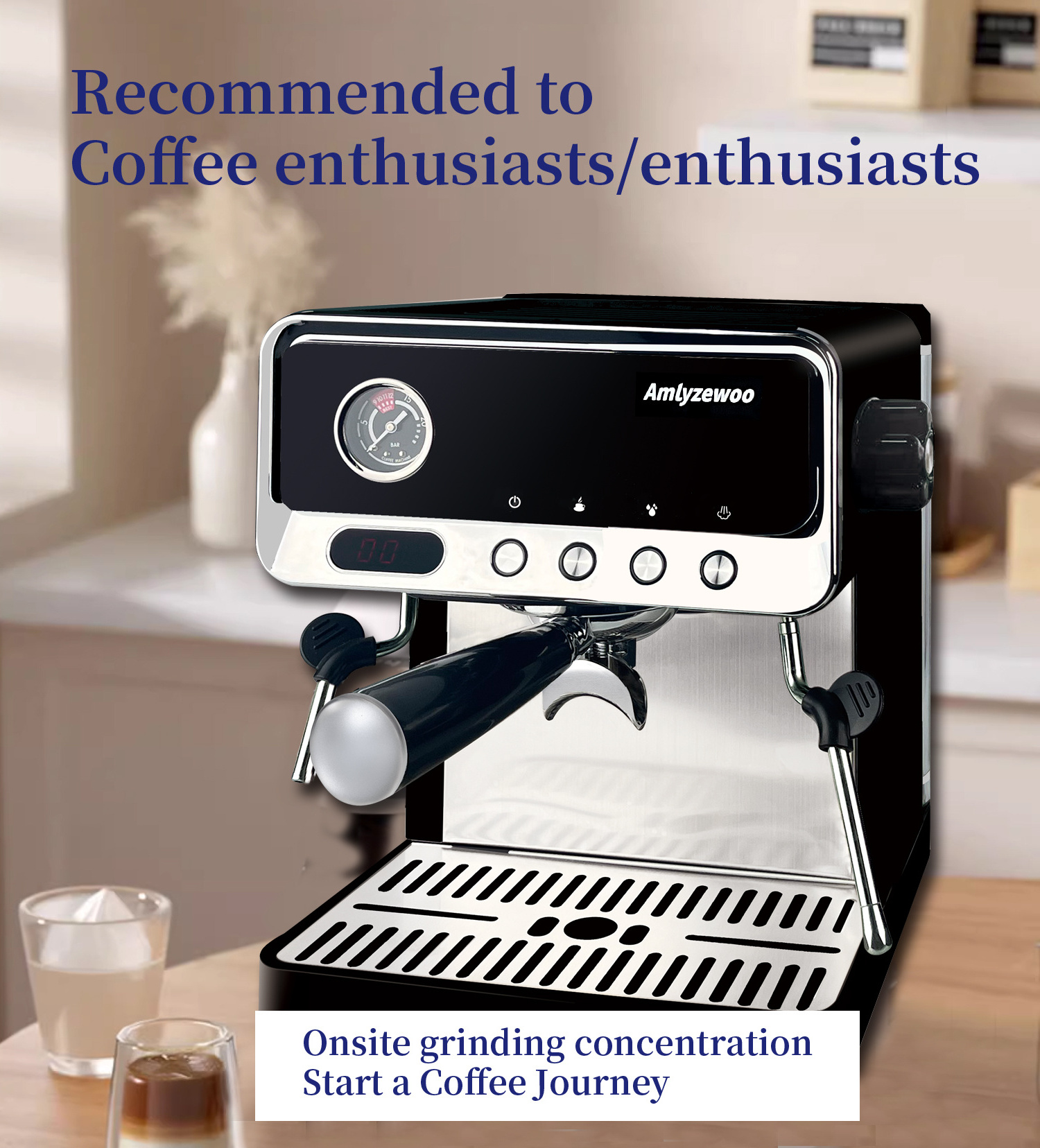 20 Bar Espresso Maker with Plastic Free Portafitler and Steamer for Latte Cappuccino,Expresso Coffee Machine with Pressure Gauge