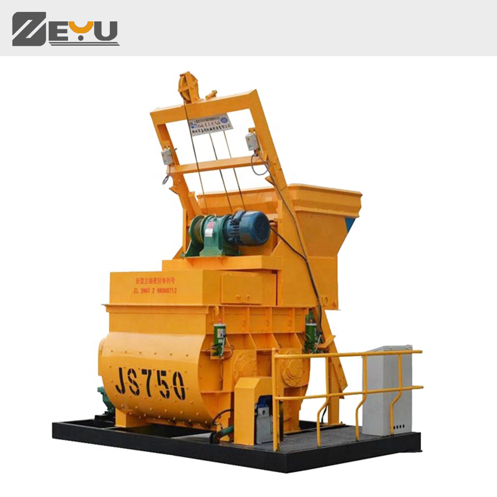 JS750 electric portable small hopper lift 750 liter twin shaft concrete mixer machine price