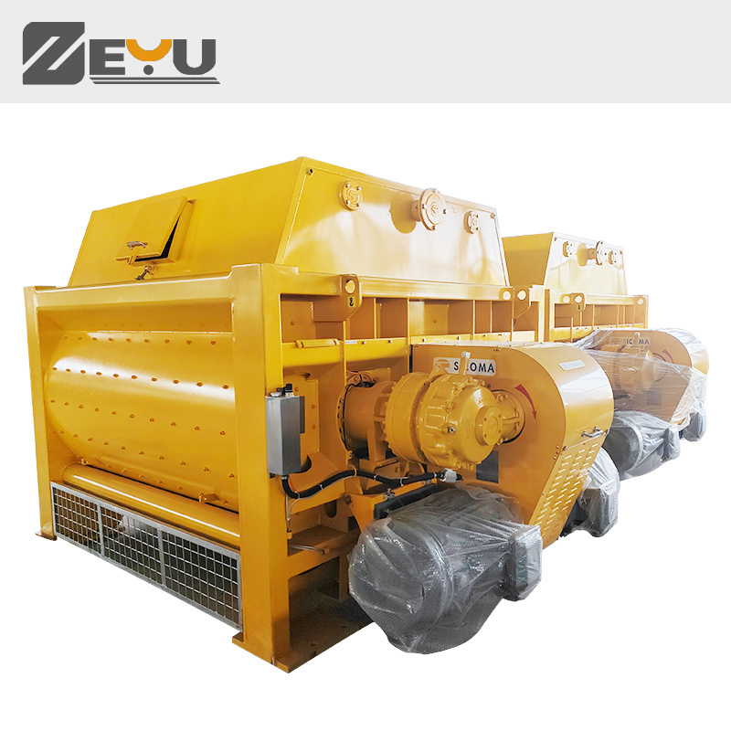 Fully automatic twin shaft forced 3 cubic yard concrete mixer