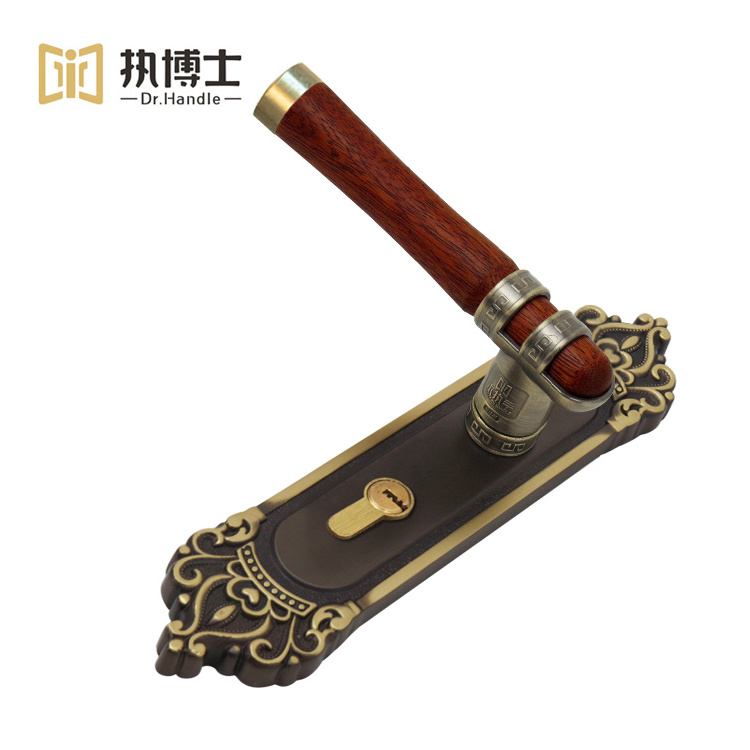 Door Lock Handle Gold Solid Wood Lever Handle Interior Bedroom Door Handle Fire Mortise Lock Set For Wooden Door