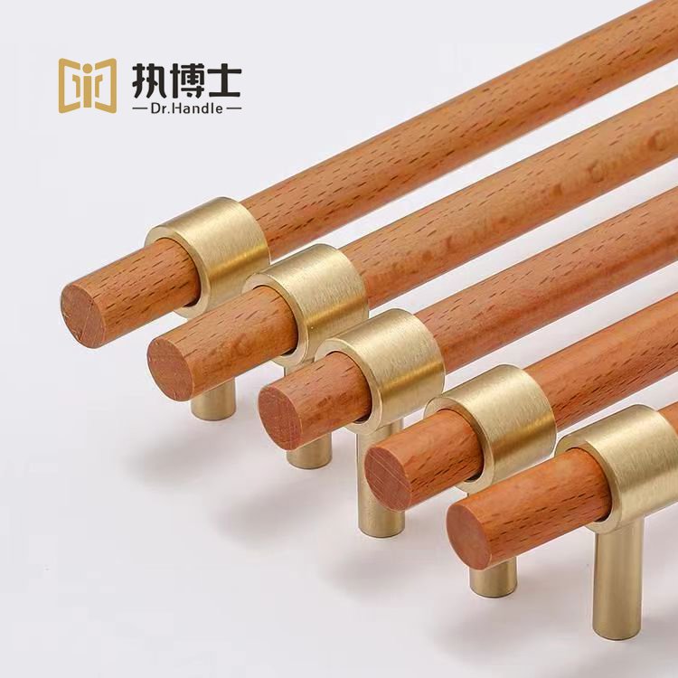 Combinant of Brass and Rosewood Furniture Handles Wooden Dresser Knobs Kitchen Cupboard Pull Handles for Cabinets and Drawers