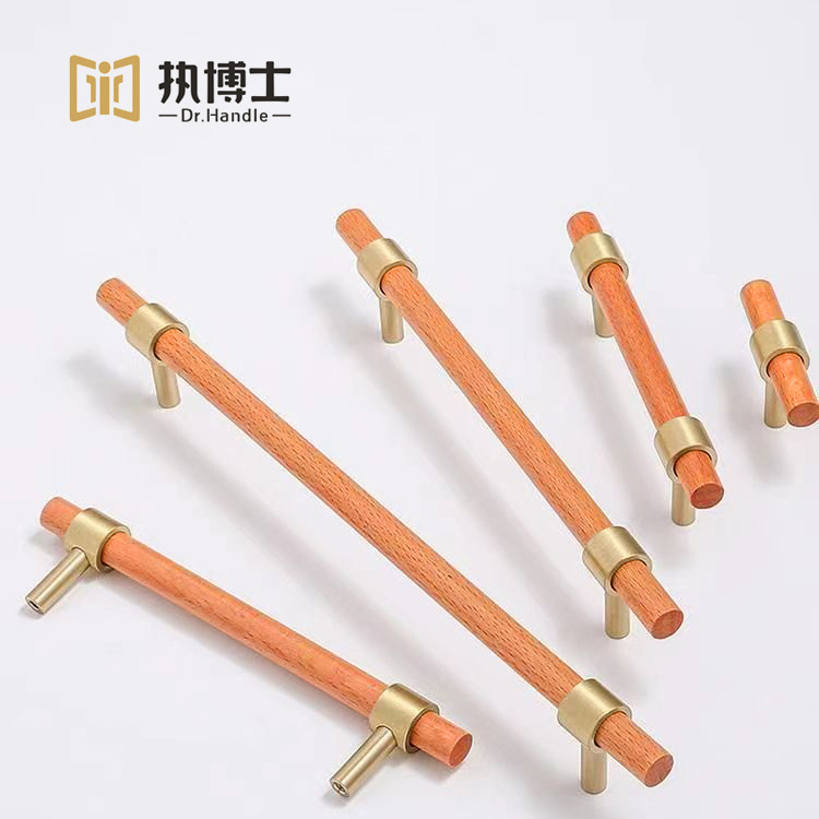 Combinant of Brass and Rosewood Furniture Handles Wooden Dresser Knobs Kitchen Cupboard Pull Handles for Cabinets and Drawers