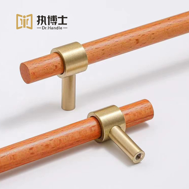 Combinant of Brass and Rosewood Furniture Handles Wooden Dresser Knobs Kitchen Cupboard Pull Handles for Cabinets and Drawers